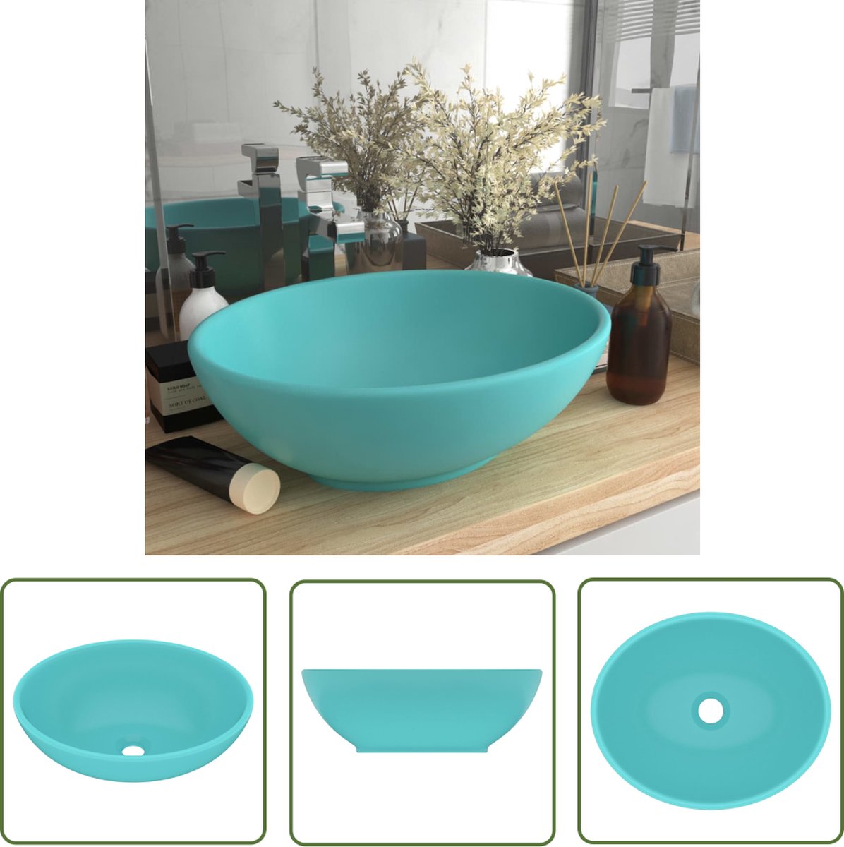 Luxe ronde wastafel Mat zwart 40x15 cm Keramiek