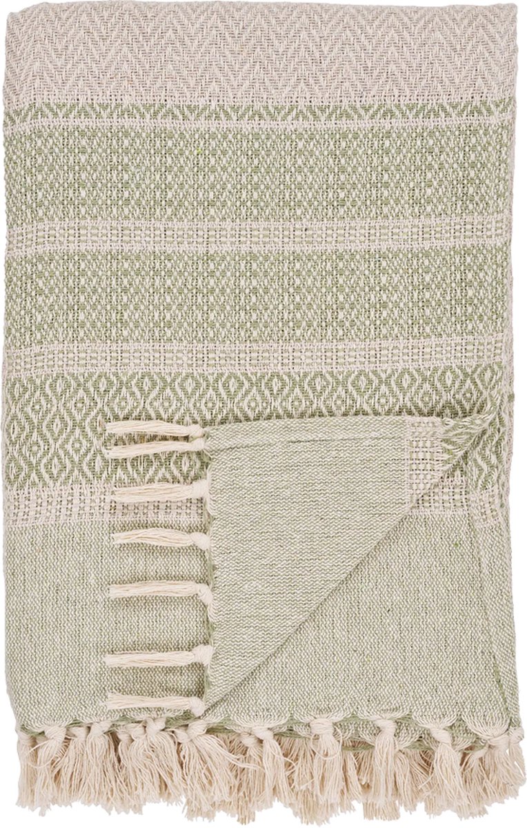 Artichok Melissa Katoenen Plaid - Groen - Beige - Deken voor Bank - Plaid voor Woondecoratie - 180 x 130 cm
