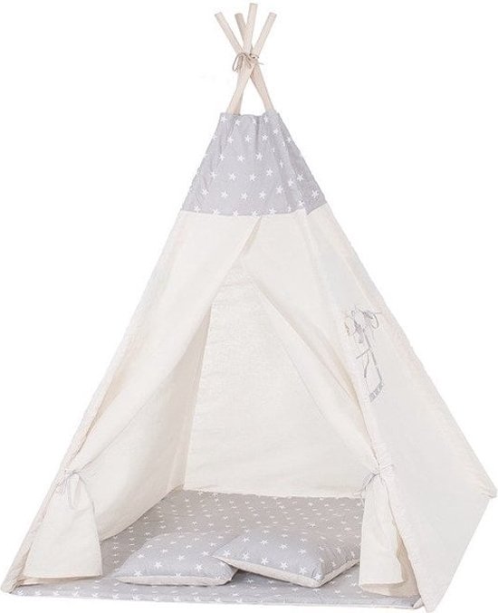 Sobuy – Tipi enfant OSS03 – Tente de jeu en polyester avec poteaux en bois – Dimensions L116 x P116 x H158 cm – Installation facile