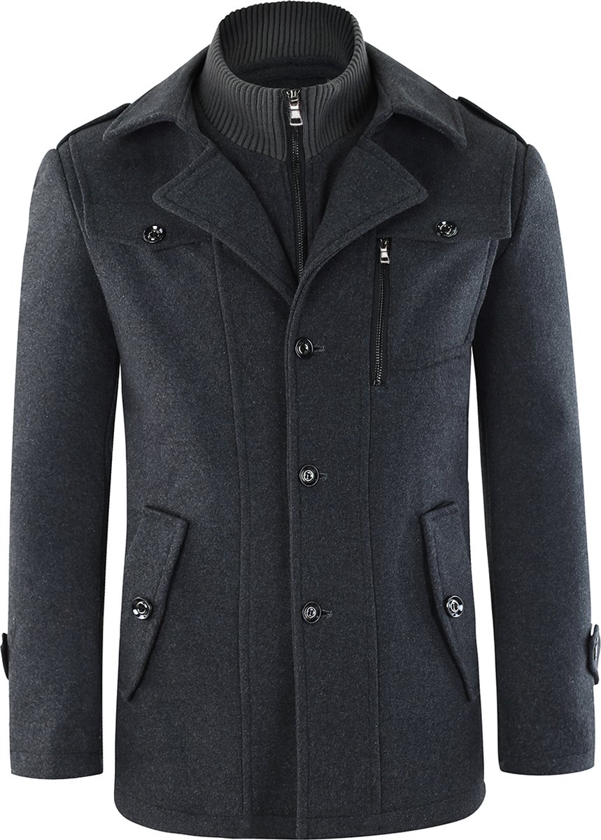 ALLTHEMEN Heren Wollen jas met opstaande kraag - Slim Fit Winter Warm Jasje - M