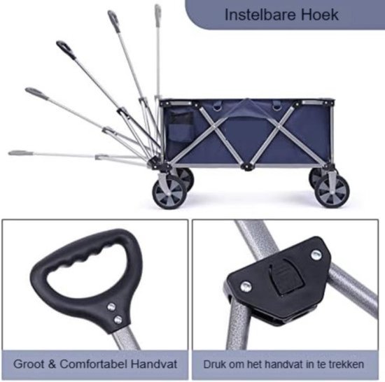 vickey Bolderkar, opvouwbaar, met dak, 2 kinderen, cargo-bolderkar, opvouwbare handwagen, duwgreep, duo-kinderwagen, stootvast, PU-wielen met remmen, bekerhouder, 100 liter, grijs