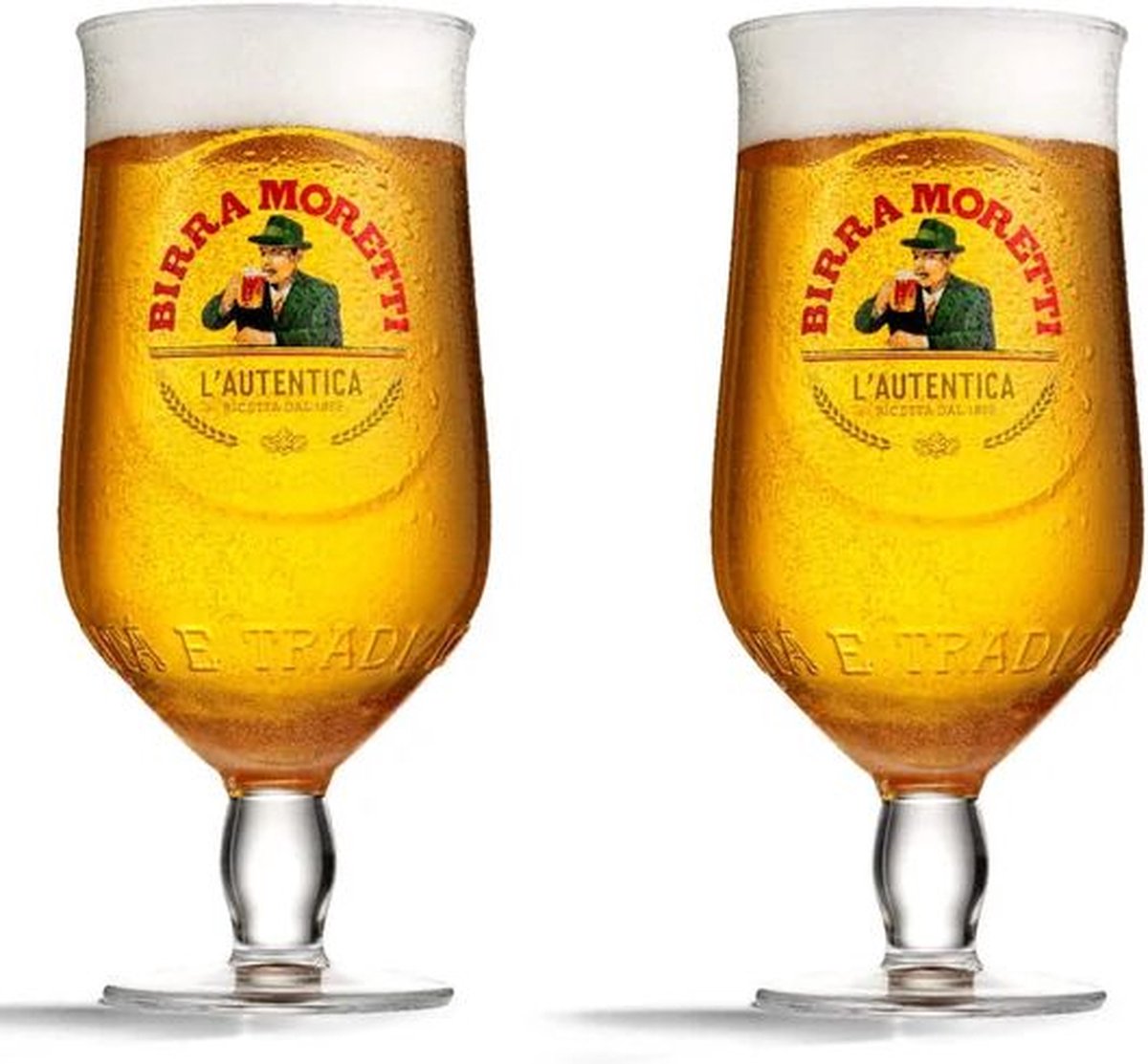 Birra Moretti Bierglazen 250 ml - Bierglazen set van 2 - Glazen voor koude dranken - Handwas aanbevolen - Vaatwasserbestendig - Glas - 160 x 65 mm - Glaswerk - Bierglazen