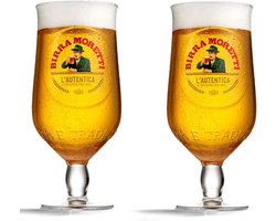 Birra Moretti Bierglazen 250 ml - Bierglazen set van 2 - Glazen voor koude dranken - Handwas aanbevolen - Vaatwasserbestendig - Glas - 160 x 65 mm - Glaswerk - Bierglazen
