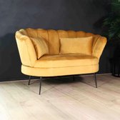 Bol.com Zitbank Anna 2 zits bank velvet goud bankstel 140cm stof incl. 2 kussens zetel aanbieding