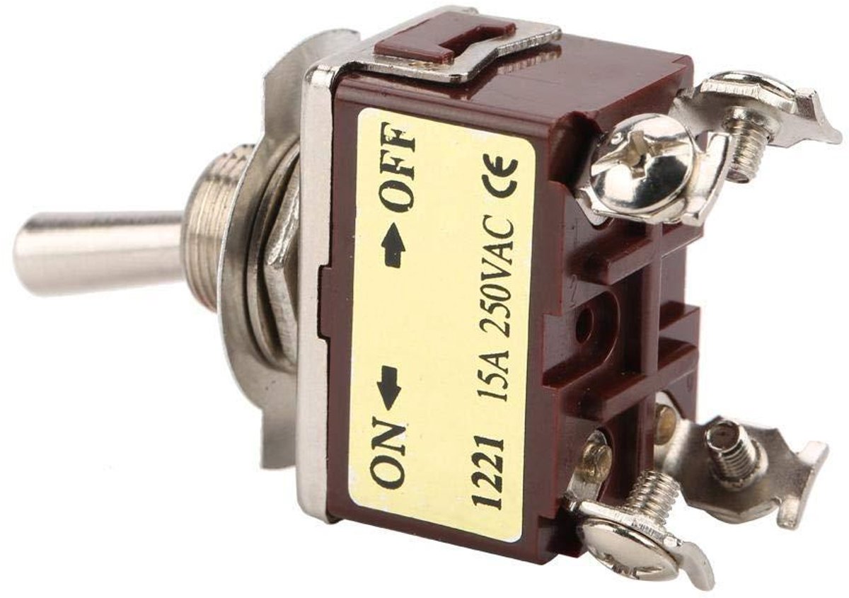 Tuimelschakelaar met waterdichte afdekking, 2-polig (4-pins), AAN-UIT, 250V, 16A, groen verlicht (1
