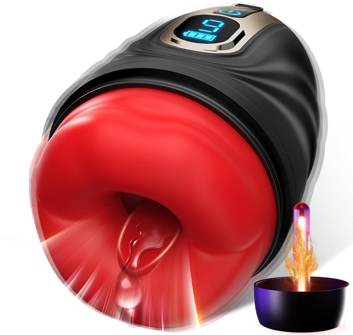 DOWO® - Orale Masturbator met verwarmingsstaaf - Masturbator - 9 Vibratiemodi - Penistrainer - Sex Toys voor Mannen - Automatisch Vibrerende Blowjob Masturbators - Masturbator voor Man - Masturbators - Elektrisch - Oplaadbaar - Rood/Zwart