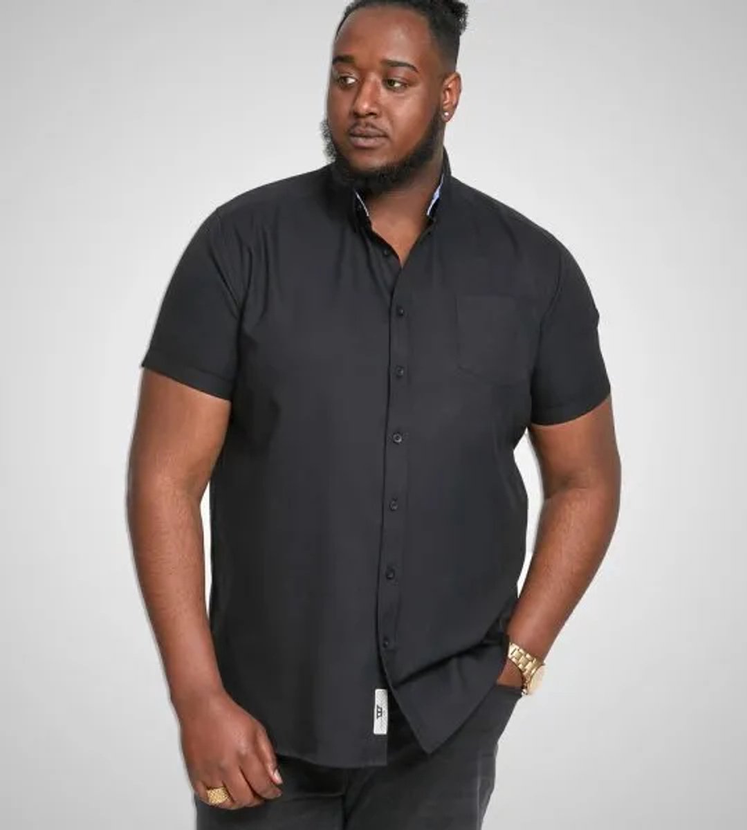 DUKE 555 JAMES OVERHEMD KORTE MOUW ZWART BIG SIZE MAAT 5XL