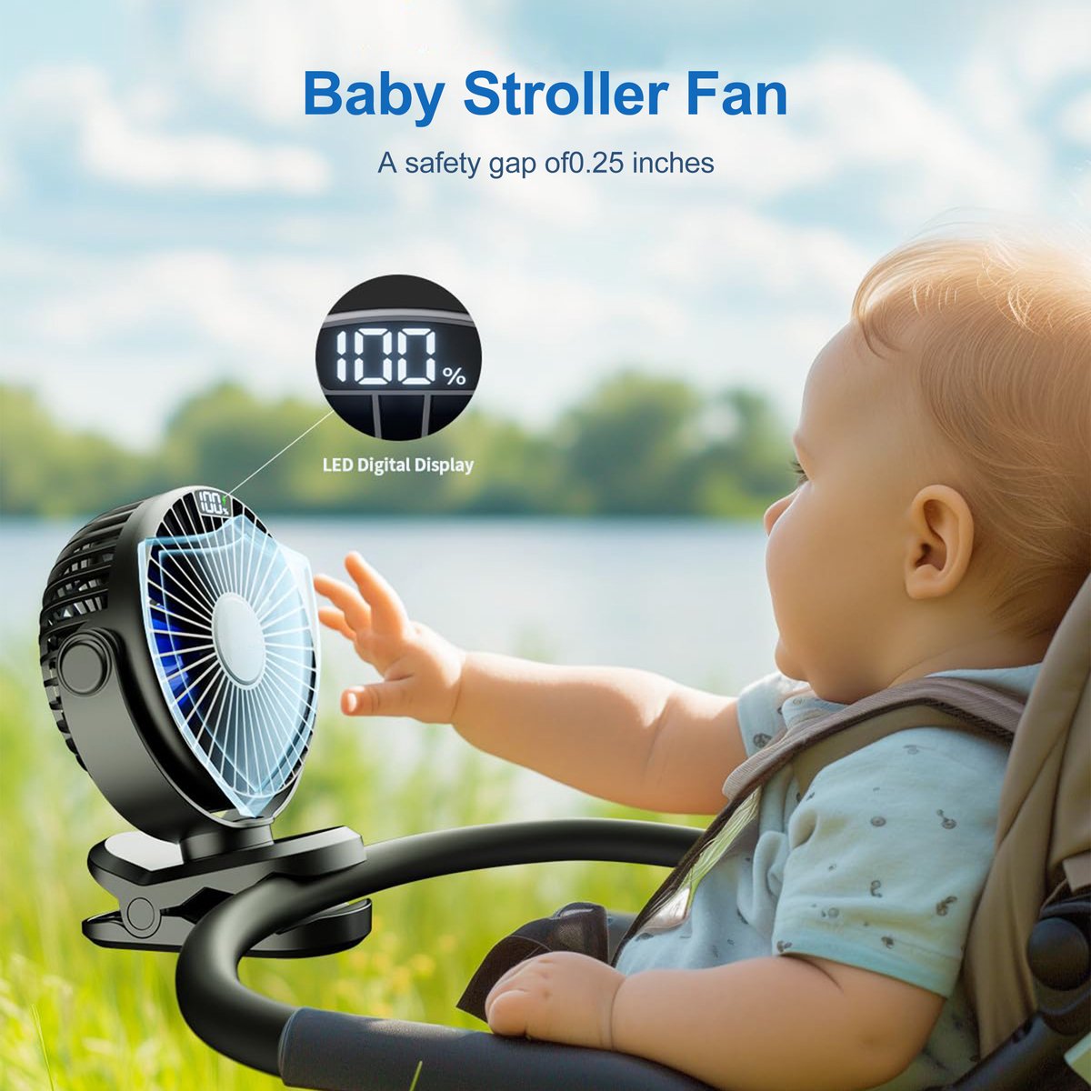 RHYTHMFLAME Draadloze Ventilator – Ventilator – Tafelventilator – Handventilator - Mini Ventilator - Clip-on Ventilator - Kinderwagen Ventilator - 4000 mAh - LED Display - 4 Speeds - Zwart — afbeelding 3