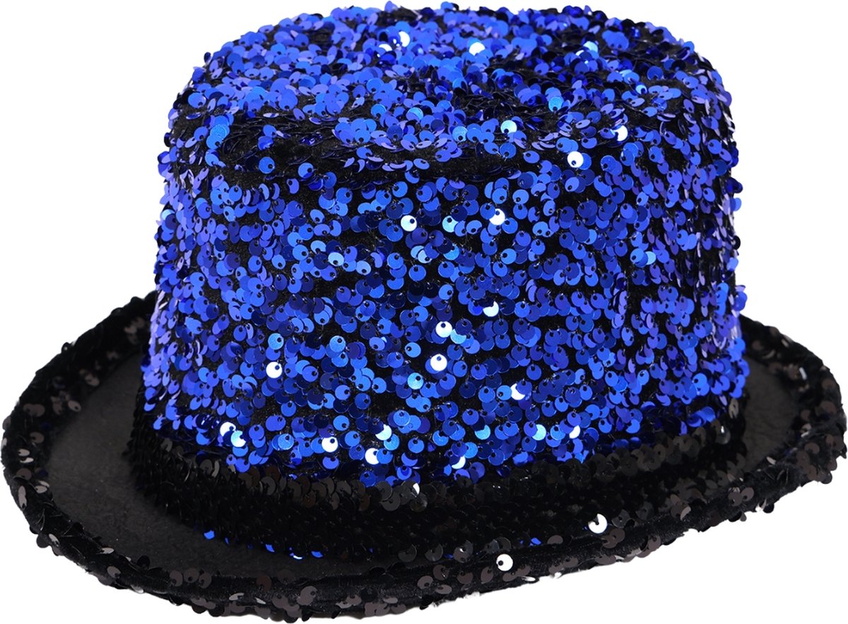 Hoge Hoed - Pailletten - Blauw - One Size - Volwassenen - Unisex - Een Stuk