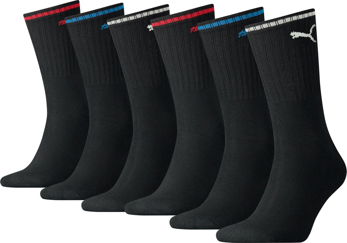 BOXERS 6 PACK Puma Sportsokken Tennissokken Crew Sokken Gestreepte Tennissokken Unisex Zwart