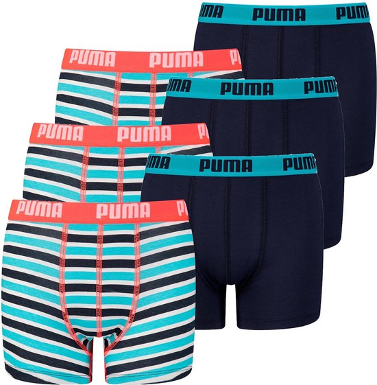 BOXERS 6 PACK Puma Basic Boxer Boxershorts met bedrukte strepen Jongens kinderondergoed