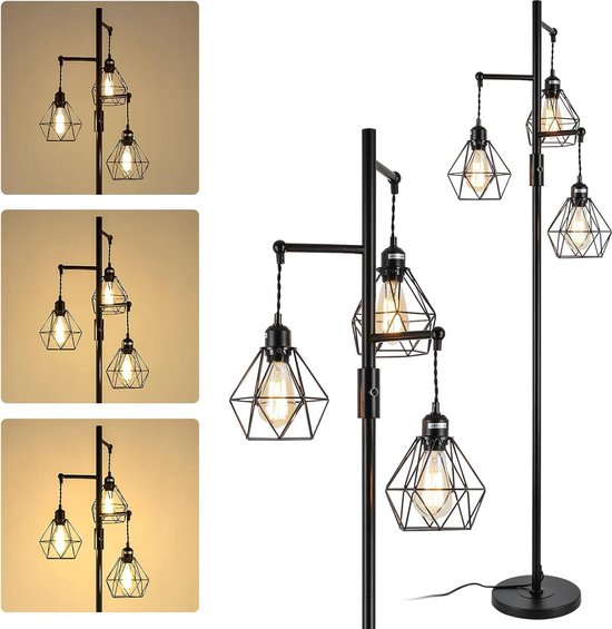 Moderne dimbare zwarte vloerlamp 166cm met LED E27 lampen - Industriële