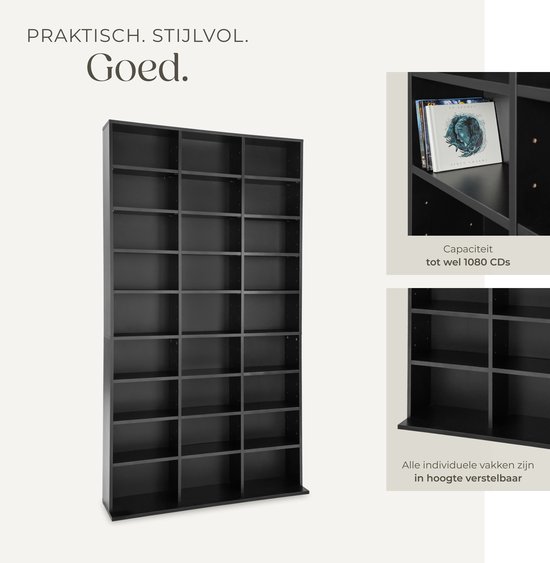 Tectake Étagère à CD étagère à dvd modèle sur pied noir 180 x 102 x 23,5 cm 401704