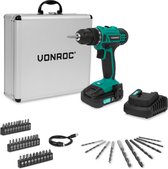 VONROC Accuboormachine 20V – 19 schroefstanden + boorstand - Incl. 2.0Ah accu, snellader en 46 accessoires in luxe koffer
