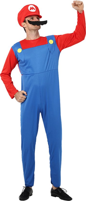 Joya Party® Loodgieter Verkleedpak Kostuum | Carnavalskleding Verkleedkleding Mannen | Heren | Carnaval Super Kostuum | Polyester | 3-Delig T-Shirt Tuinbroekpak, Pet en Snor | Maat XL