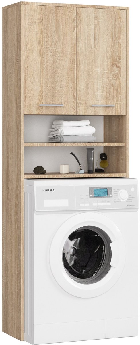 Badkamerkast voor Wasmachine FIN / Hoge Wasmachinekast met 2 Deuren / AKORD Furniture Factory / Sonoma Eik / 64 x 180 x 30 cm
