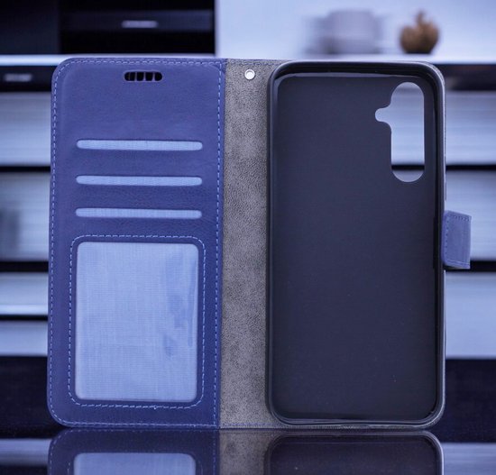 Étui portefeuille pour livre compatible avec : Samsung Galaxy S25 Plus - Bleu foncé