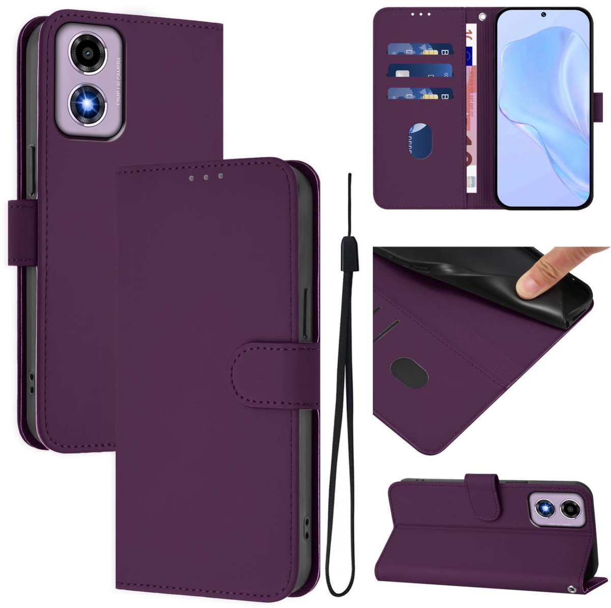 Mobigear Telefoonhoesje geschikt voor Motorola Moto E14 Hoesje | Mobigear Urban Wallet Bookcase Portemonnee | Pasjeshouder voor 3 Pasjes | Telefoonhoesje voor Pinpas / OV Kaart / Rijbewijs - Paars