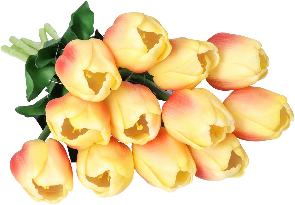 Countryfield Countryfield Kunstbloem Tulp Tulipa - 5x - 44 cm - geel/fuchsia - Real Touch - kunst zijdebloemen Donkergeel