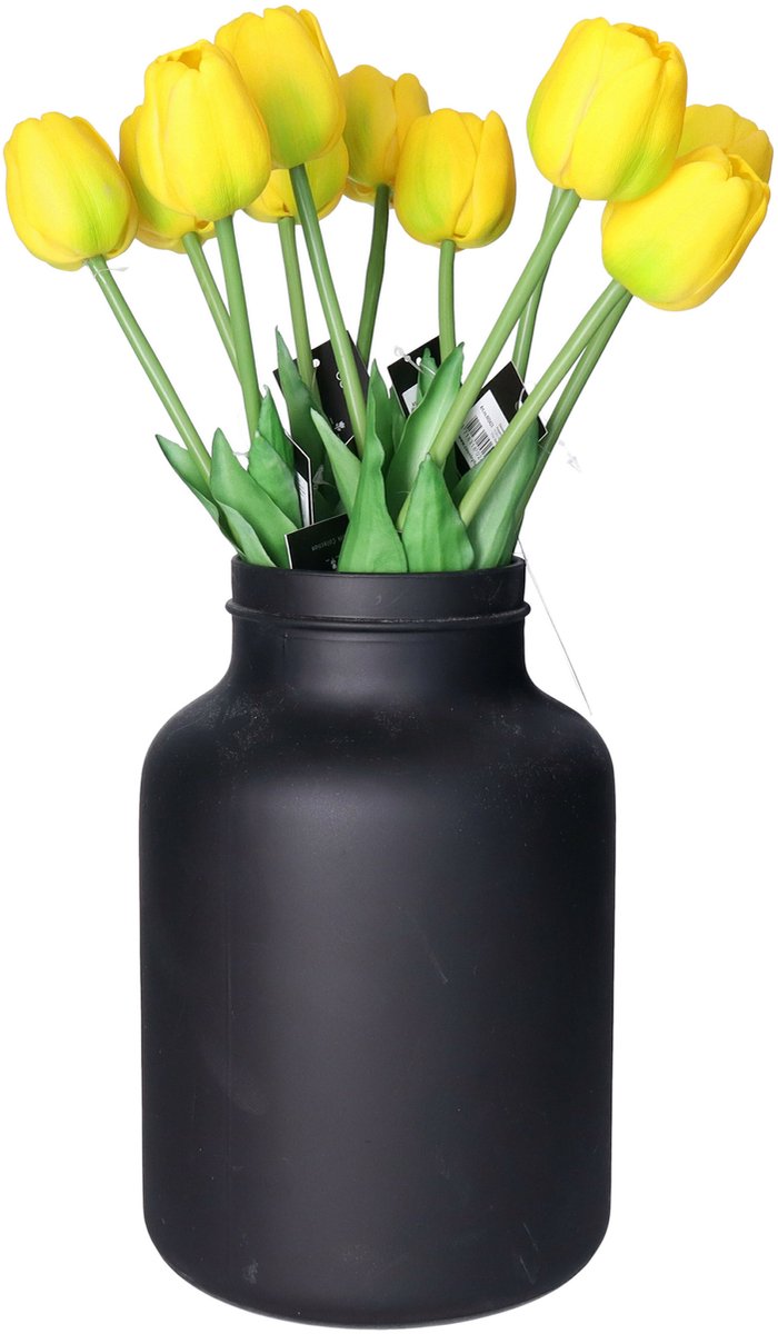 Countryfield Kunstbloemen boeket Tulp Tulipa - 12x - 44 cm - geel - Real Touch - kunst zijdebloemen