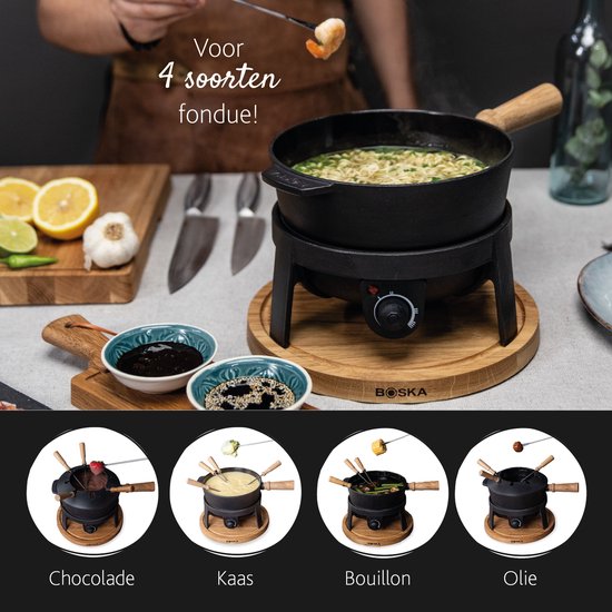 Boska Elektrische Fondueset Pro - Voor elk type fondue - 8 personen - Stijlvol gietijzer - Extra lang snoer