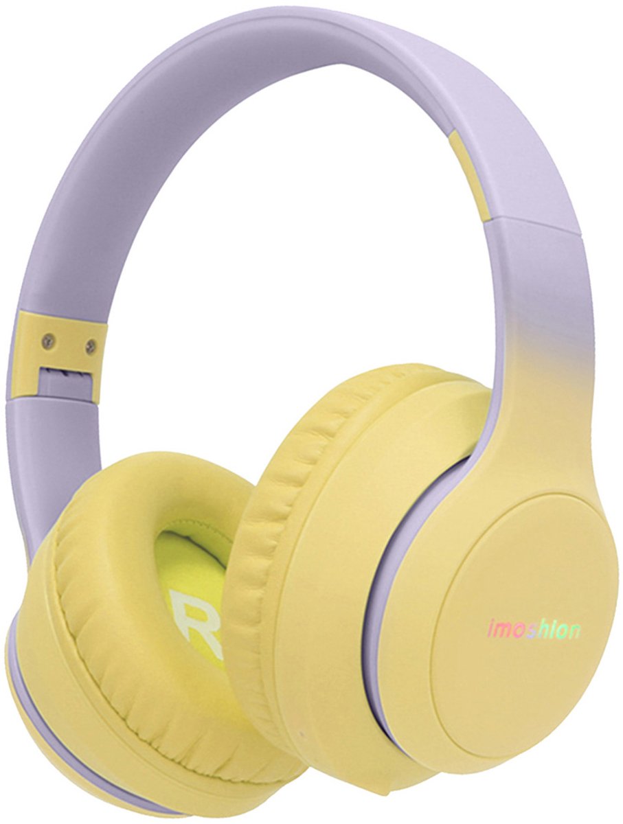 imoshion Kinder Koptelefoon met LED Verlichting - Met Decibelbegrenzer - Bluetooth Koptelefoon Kinderen - Draadloze Over-Ear Hoofdtelefoon - Lavender Lilac / Yellow