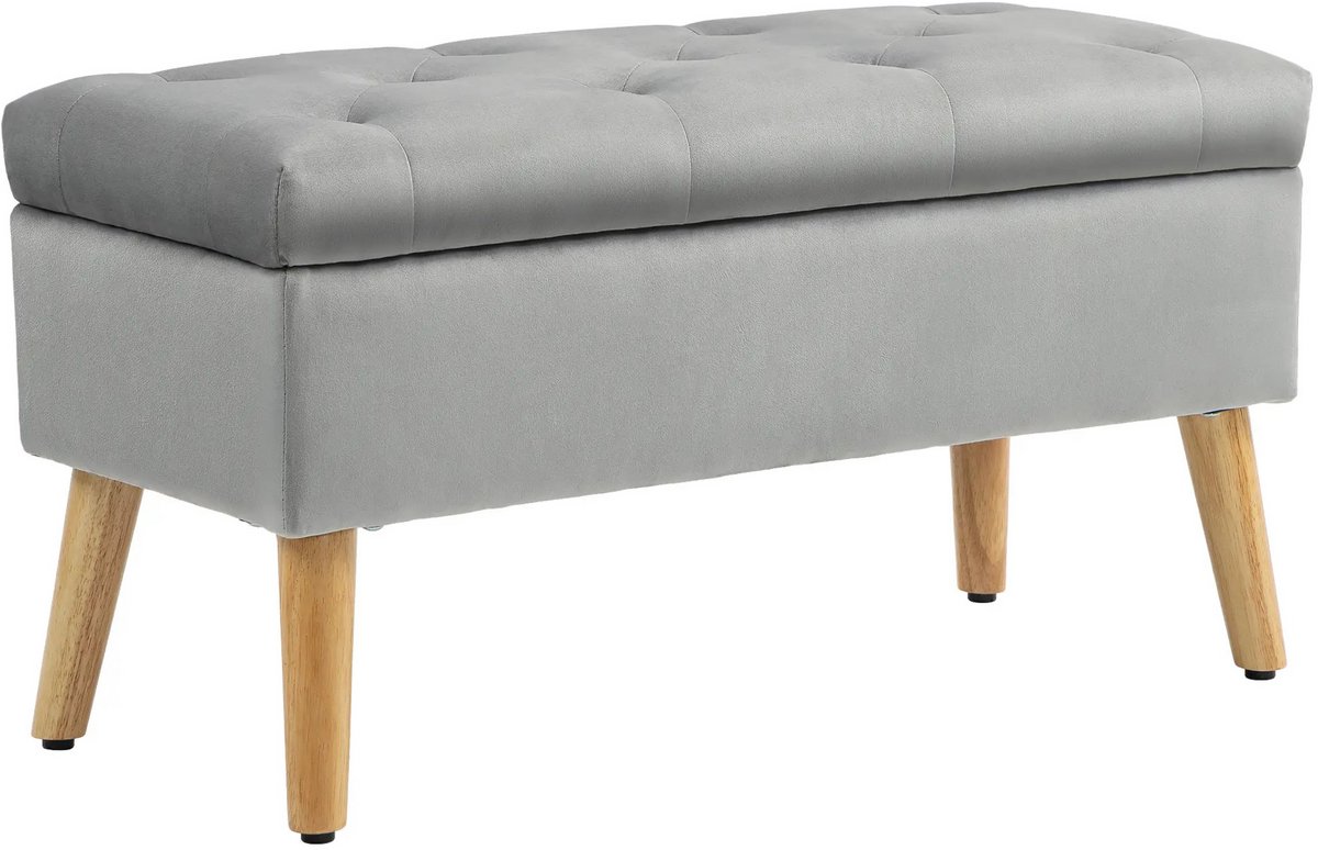 Hocker met opbergruimte - Zitbank - Opbergkist - Bedbank - Grijs - 80 x 35 x 40 cm