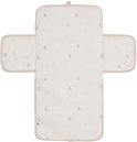 Crèmekleurig verschoonmatje met beige rand, bedekt met kleine grijze Nijntje printjes.
