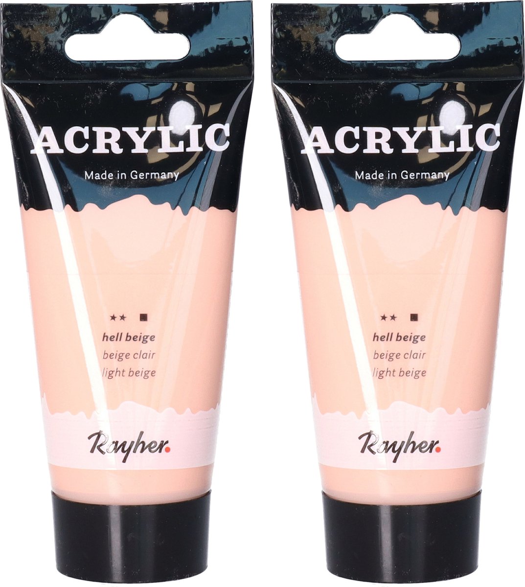Set van 2x stuks beige acrylverf/hobbyverf op waterbasis 75 ml - Schilderen/knutselen - Voor kinderen en volwassenen