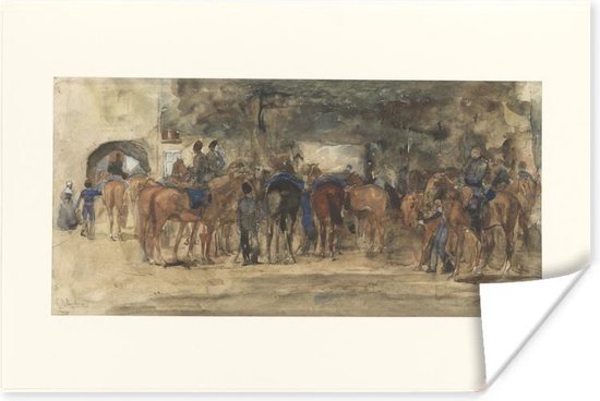 Cavalerie au repos sur un carré - Peinture de George Hendrik Breitner Poster 120x80 cm - Tirage photo sur Poster (décoration murale salon / chambre)