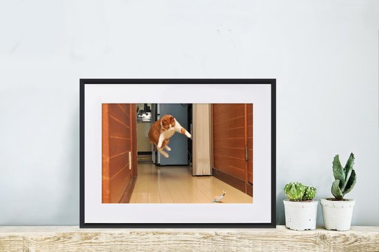 Cadre photo avec affiche - Chat - Saut - Jouets - 40x30 cm - Cadre pour affiche
