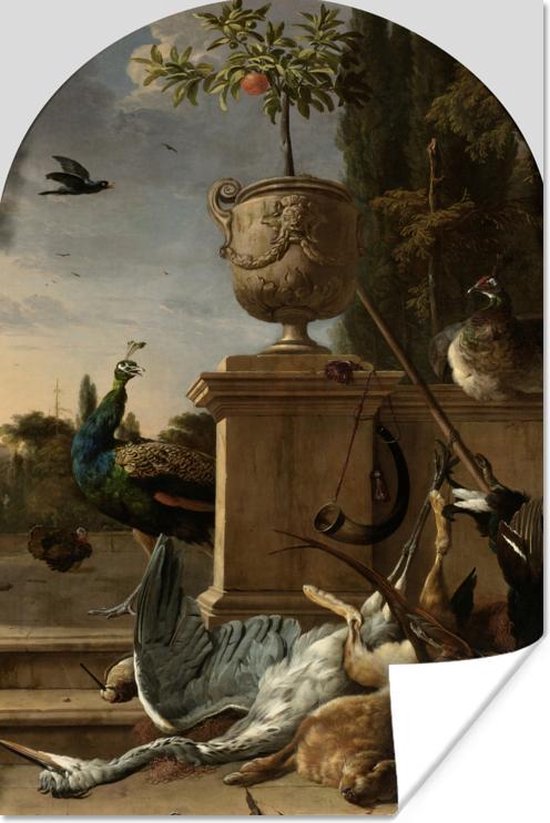 Poster Jachtbuit bij een bordes - Schilderij van Melchior d'Hondecoeter - 20x30 cm