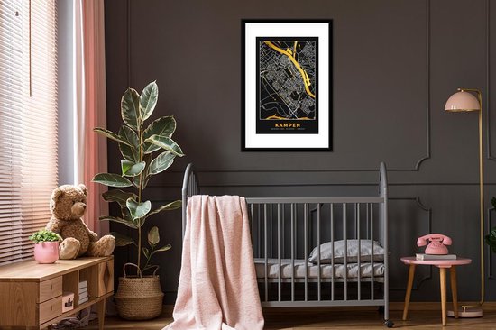 Affiche avec cadre Carte - Kampen - Or - Zwart - 60x90 cm