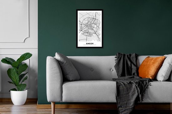 Fotolijst incl. Poster - Stadskaart - Sneek - Grijs - Wit - 20x30 cm - Posterlijst - Plattegrond