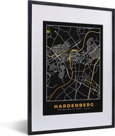 Fotolijst incl. Poster - Plattegrond - Hardenberg - Goud - Zwart - 30x40 cm - Posterlijst - Stadskaart