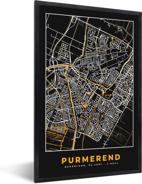 Fotolijst Incl Poster Plattegrond Purmerend Goud Zwart X Cm Bol Com