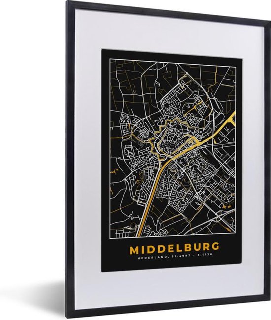 incl. Poster - Plattegrond - Middelburg - Zwart - 30x40 cm - Posterlijst | bol.com