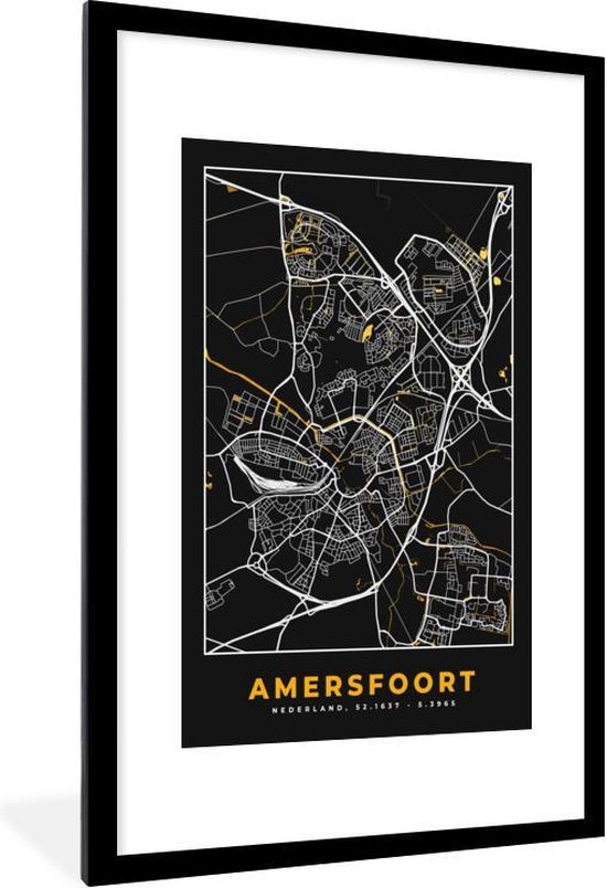 Fotolijst incl. Poster - Stadskaart - Amersfoort - Goud - Zwart - 80x120 cm - Posterlijst - Plattegrond