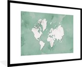 Fotolijst incl. Poster - Wereldkaart - Groen - Waterverf - 90x60 cm - Posterlijst