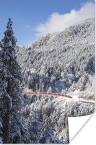 Poster Trein door het landschap van Zwitserland in de winter - 120x180 cm XXL