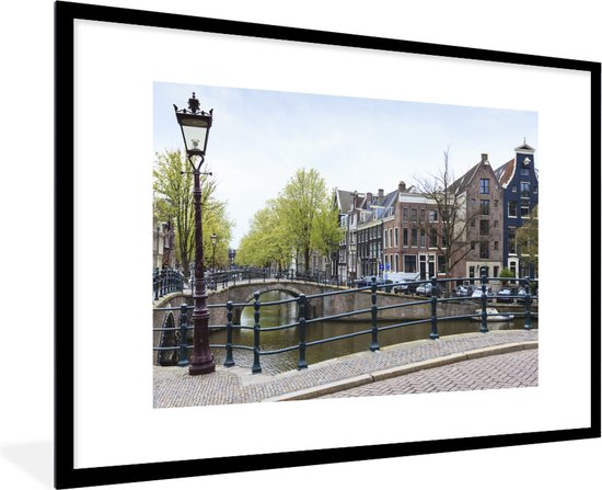Fotolijst incl. Poster - Afbeelding van de Amsterdamse Keizersgracht met een klassieke lantaarnpaal - 120x80 cm - Posterlijst