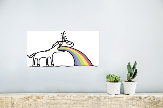 Poster Een illustratie van een eenhoorn die een regenboog uitspuwt - Meisjes - Kinderen - Kindje - 30x20 cm