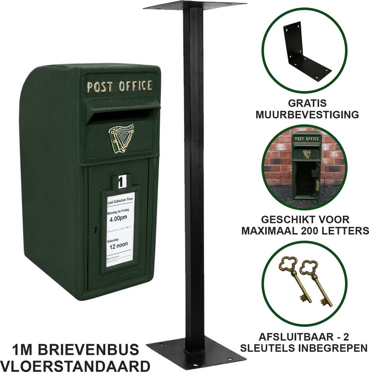 Groene brievenbus + Paal - Ierland - 24x37x57 cm - afsluitbaar 2 x sleutel  - 5 kg... | bol.com