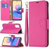 Voor Xiaomi Poco M3 Pro/Redmi Note 10 5G Litchi Textuur Pure Kleur Horizontale Flip Lederen Case met Houder & Kaartsleuven & Portemonnee & Lanyard (Rose Red)