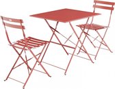 Emilia - Bistroset - 2 inklapbare stoelen en een vierkante tafel 70x70 van gepoedercoat staal  – Terra Cotta