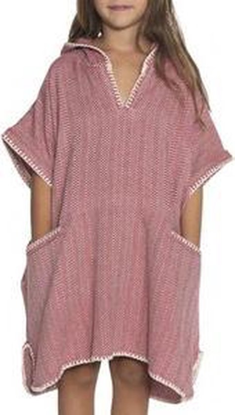 Strandponcho ZigZag Bordeaux - maat 6-7 jaar - jongens/meisjes/unisex pasvorm - poncho handdoek voor kinderen met capuchon - zwemponcho - badcape