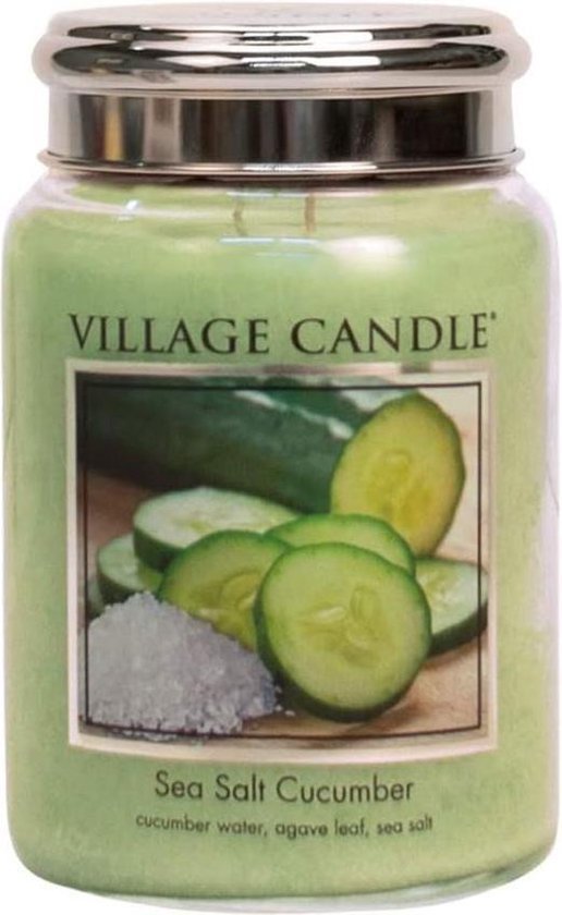 Village Candle Bougie Parfumée Sel de Mer Concombre 15 Cm Cire Vert Clair