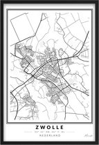 Poster Stad Zwolle A4 - 21 x 30 cm (Exclusief Lijst) Citymap - Stadsposter - Plaatsnaam poster Zwolle - Stadsplattegrond