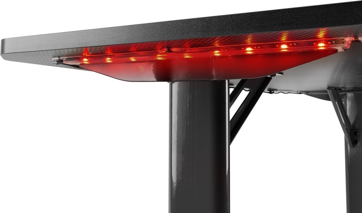 VONYX DB20 - Bureau Gaming LED 120cm - Noir, Surface Antidérapante et Anti- Rayures, Crochet pour Le Casque Audio, Porte gobelet, Robuste avec Pieds en T Réglables, Télécommande pour Éclairage LED