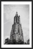 Poster Onze Lieve Vrouwetoren Amersfoort - A4 - 21 x 30 cm - Inclusief lijst (Zwart Aluminium)